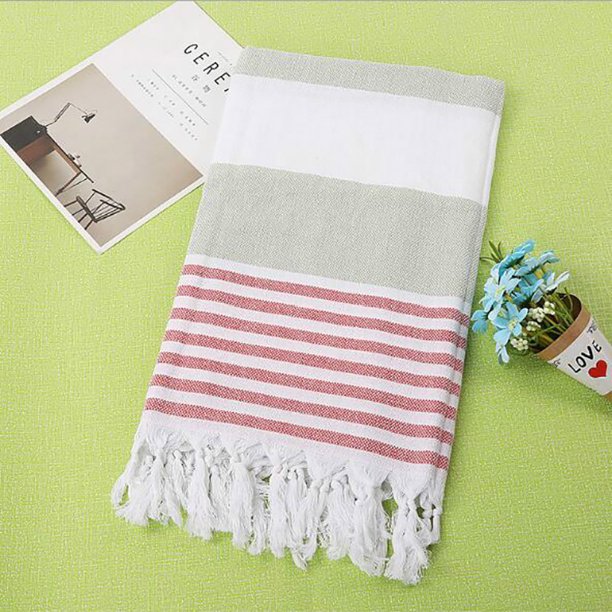 Toalla de baño de gran tamaño absorbente de algodón Arena turca con flecos a rayas de punto europeo y americano Wmkox388yii hfskjfh381