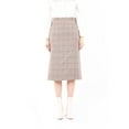 thumbnail image 4 of Camel Midi Tartan Straight Plaid Belted Skirt with Decorative Buttons, 4 of 6