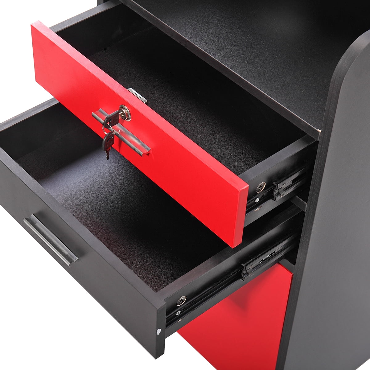 Kepooman Salon Styling Station Cart, Makeup Beauty Spa Equipment Side Table with Wheels - Black & Red Kepooman Salon Styling Station Cart, Makeup Beauty Spa Equipment Side Table with Wheels - Black & Red