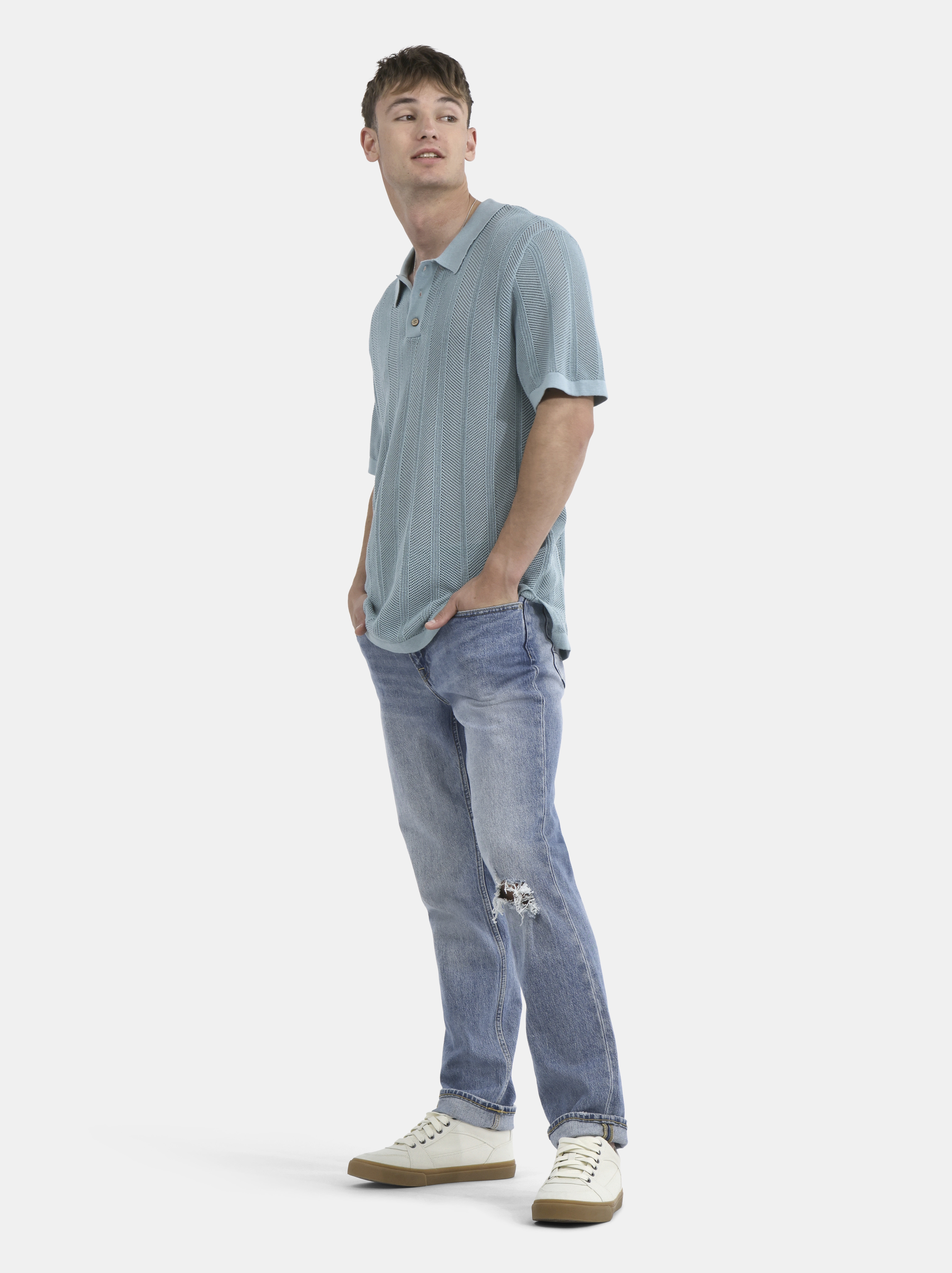 No Boundaries Drop Needle Stich Polo Sweater, Men's and Big Men's