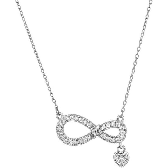 Elegant Crystal Heart Infinity Wedding Pendant Necklace for Women Stainless Steel CZ Love Charm Link Choker Chain Adjustable Necklaces Dainty Engagement Promise Jewelry 18"