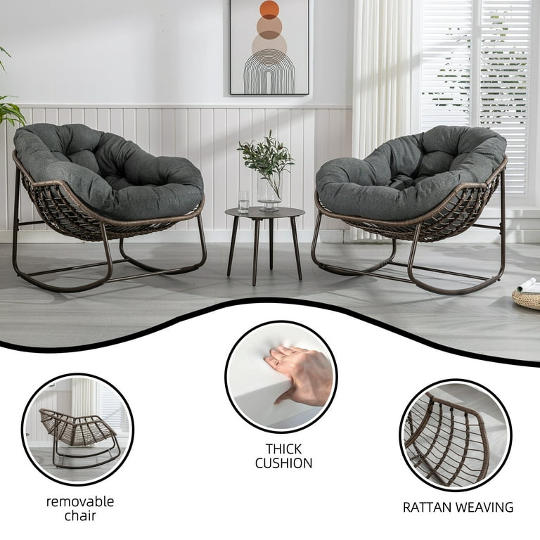 MOONMISS Rattan Rocking Chair, Indoor Outdoor Comfy Rocker Chair