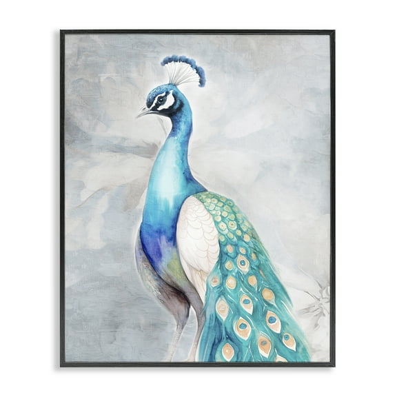 Stupell Industries Elegant Blue Peacock Animals Painting Black Framed Art Print Wall Art, 11 x 14