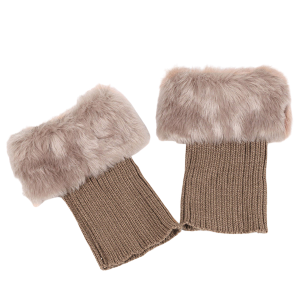 Xinst Winter Women Solid Color Faux Fur Cuff Crochet Knit Boots Sock Short Leg Warmers, Women's, Size: As The Picture shows, Beige
