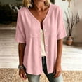 thumbnail image 5 of Stamzod Shackets for Women Casual V Neck Button Down Shirt Tops Summer Beach Short Sleeve Shacket Pink B S, 5 of 7