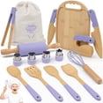 thumbnail image 1 of Juego de cocina de madera para niños Biticolor, 15 piezas, kit Montessori, color morado, 1 of 6