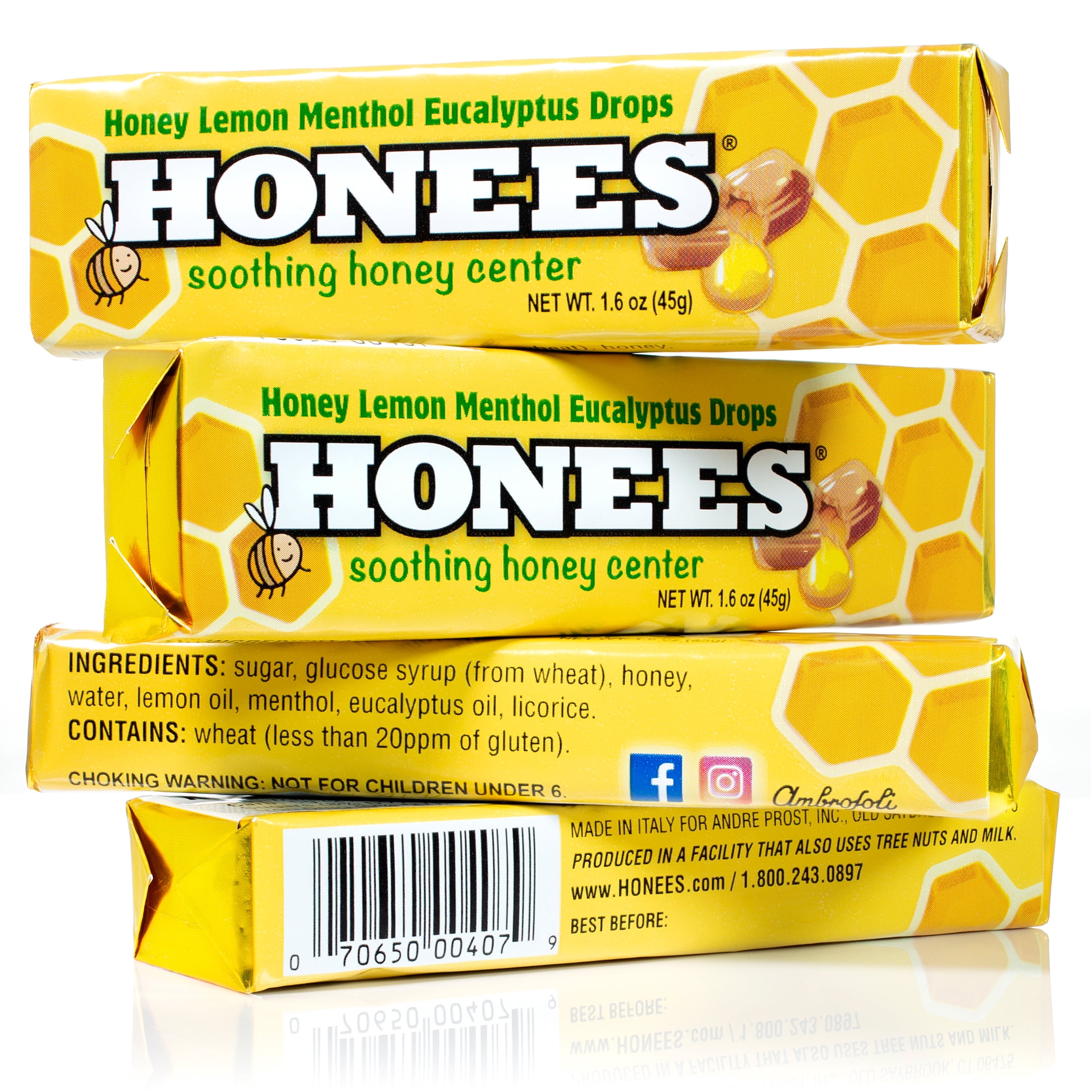 (4 pack) Lemon Honey Menthol Throat Drop Bars