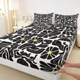 thumbnail image 4 of Homewish Boho Daisy Flower Bed Sheets,Contemporary Aesthetic Full Size Sheets,White Black,4-Piece,1 Flat Sheet, 1 Fitted Sheet and 2 Pillowcases, 4 of 6