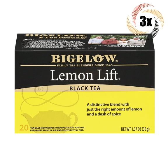3x Boxes Bigelow Lemon Lift Natural Black Tea - 20 Pouches Per Box - 1.37oz