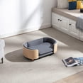 thumbnail image 3 of Scandinavian Style Elevated Dog Bed Pet Sofa with Solid Wood Legs and Bent Wood Back, Velvet Cushion, Small Size, Natural Frame & Dark Grey Cushion, 3 of 9