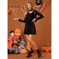 thumbnail image 3 of Minifalda con tirantes de patinadora en general de cintura alta elástica de terciopelo con estrellas para mujer Negro L, 3 of 6