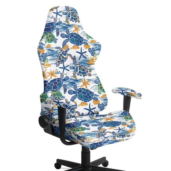 Liuqpwys Sea Turtle Computer Gaming Chair Cover 4 Piece Elastic Office Chairs Protector Soft Anti-Slip Gaming Chair Covers Set for Home, Shop, Office