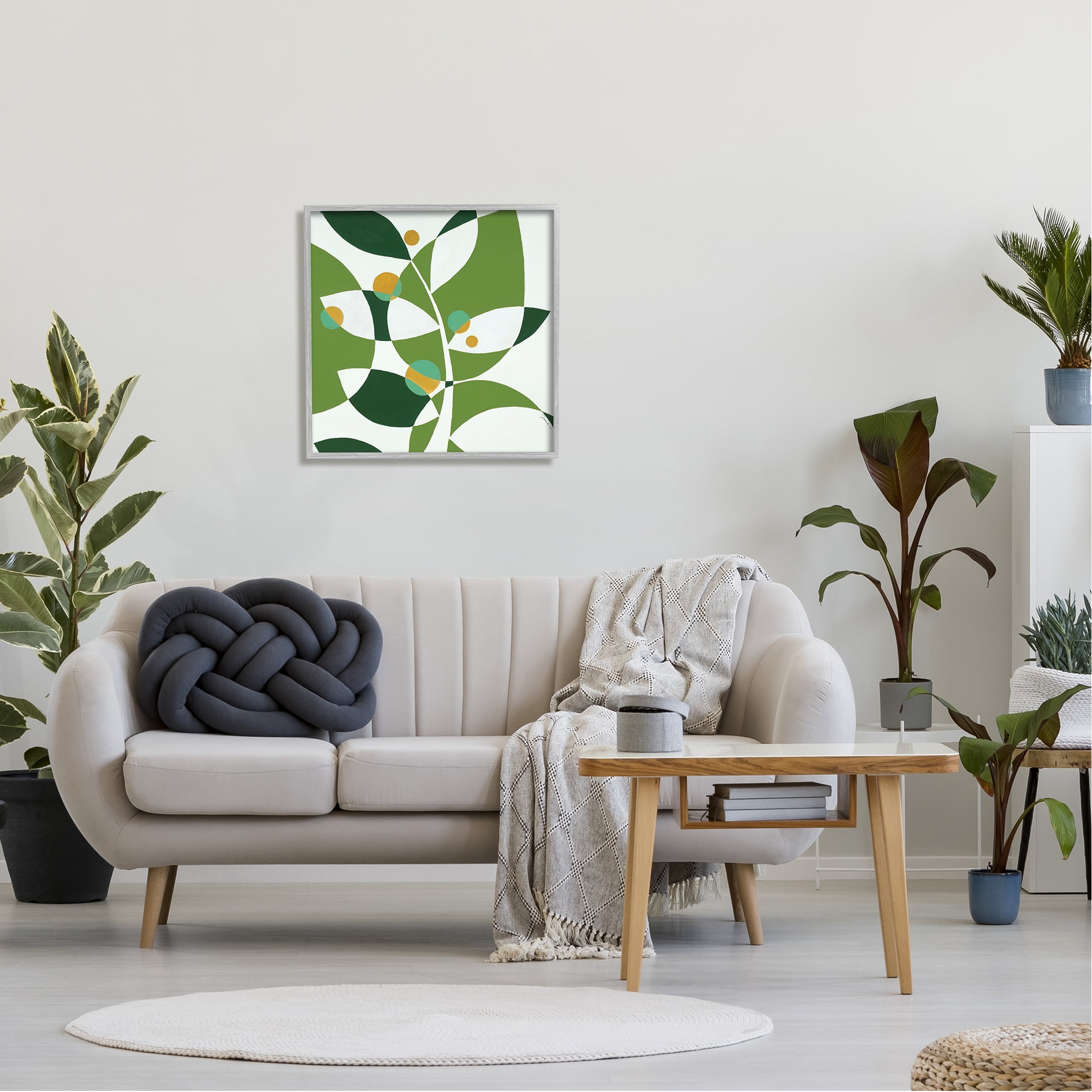 Stupell Industries Modern Green Leaf Abstraction Botanical & Floral Painting Gray Framed Art Print Wall Art, 24 x 24