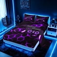 thumbnail image 2 of meiyoeat Gradient Gamepad Full Size Sheets for Boys Gamers, Neon Honeycomb Purple Gaming Bed Sheets, 4 Pieces, 1 Flat Sheet, 1 Fitted Sheet and 2 Pillowcases, 2 of 6