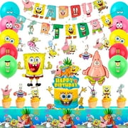 SpongeBob Birthday Party Supplies, SpongeBob Party Decorations Set - SpongeBob Birthday Banner Tablecloth Spiral Decorations & SpongeBob Balloon Cake Topper etc SpongeBob Party Supplies
