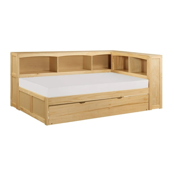 Lexicon Contemporary Twin Bookcase Corner Bed with Twin Trundle in Natural Pine