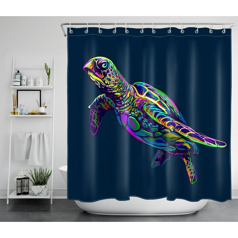 HVEST Sea Turtle Shower Curtain, Colorful Marine Life Sea Turtle