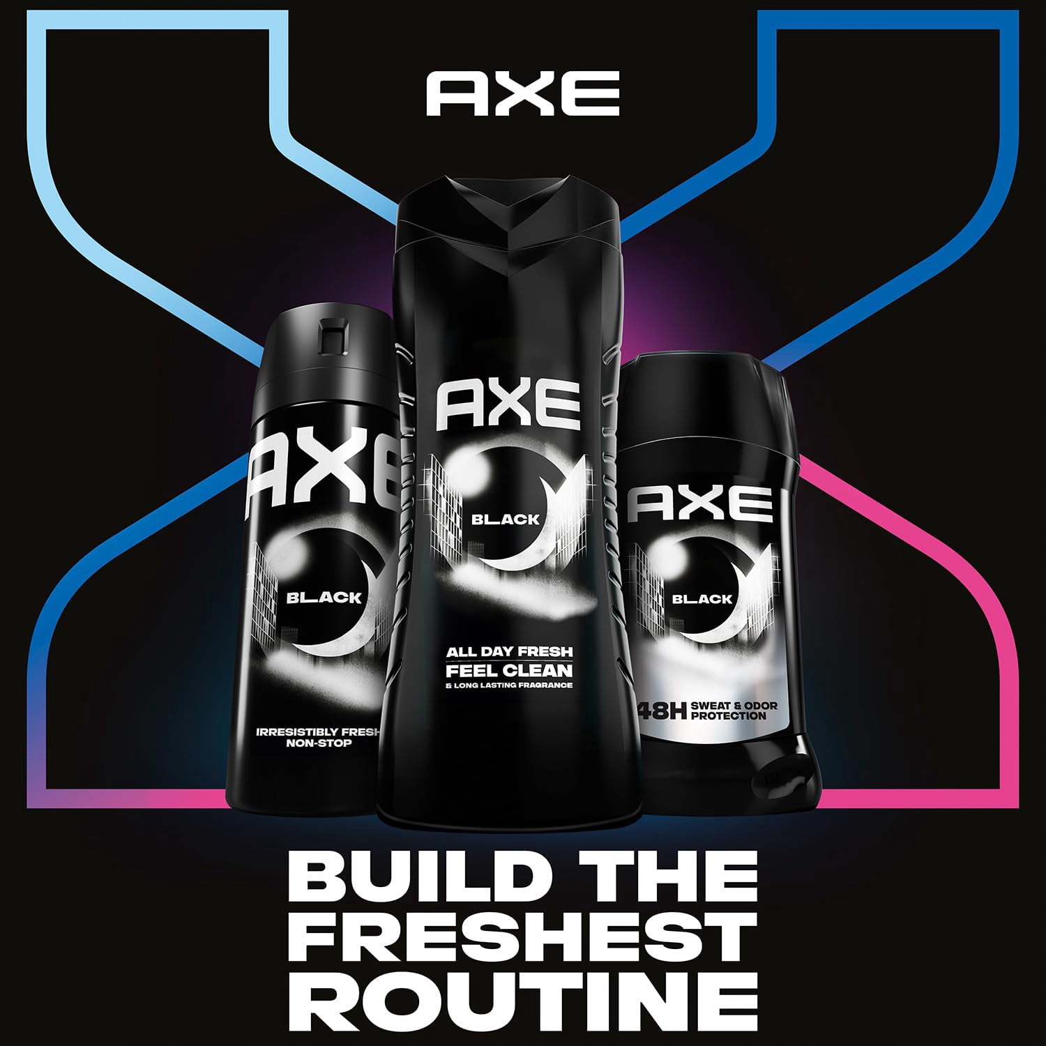 AXE Men's Body Wash, Black, 3-Pack – 3-in-1 Body, Face & Hair Wash