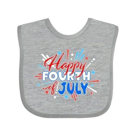 

Inktastic Happy Fourth of July- red white and blue fireworks Gift Baby Boy or Baby Girl Bib