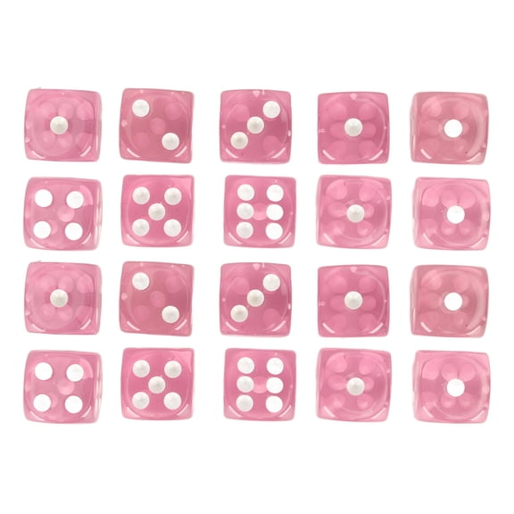 Xirurus 20pcs Transparent 6‑Sided Pink Dice with White Spots – Durable, Rounded Corners, Ideal for Board Games, Math, and Teaching