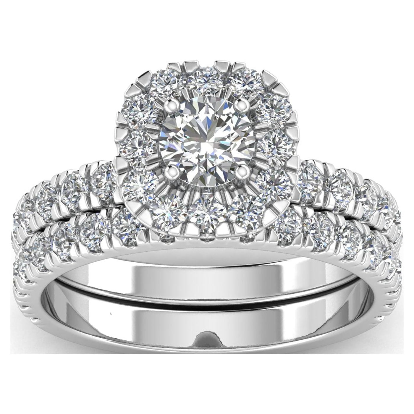 Inara Diamonds 2.00 Carat Diamond Halo Bridal Set, 14K White Gold, Size 5-10