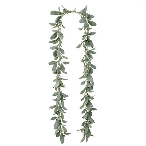 3X Artificial Flocked Lambs Ear Garland - 2Meter Soft Faux Vine Greenery and Leaves for Farmhouse Mantel Decor
