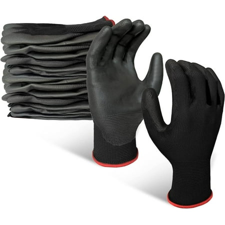 

EvridWear 12 Pairs PU Coated Work Gloves Ultra-Thin Anti-Slip Latex-free Safety Glove for Men & Women Light Duty Work BLACK M