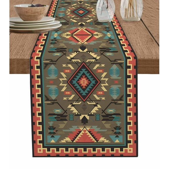 Vintage Southwest Table Runner 72 Inches, Ethnic Modern Geometric Bed Runner Dresser Scarves Tabletop for Indoor Outdoor Parties/Ceremony/Banquet, 13" x 72"