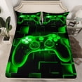 thumbnail image 1 of YST Kids Gamer Bed Sheets Full, Gaming Fitted Sheet, Video Games Gamepad Sheets Neon Glowing Square Geometric Grid Green Bed Set, 1 of 4
