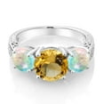 thumbnail image 3 of Gem Stone King 925 Sterling Silver Yellow Citrine and White Simulated Opal 3-Stone Women Ring (3.50 Cttw, Gemstone Birthstone, Size 8), 3 of 5