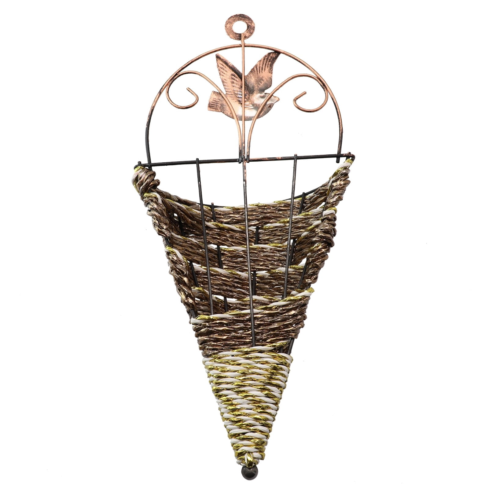 Recycled Plastic Wall Hanging Planter Rattan Plant Pot Basket Flower Garden Mounted Holder Decor for Indoor Outdoor Courtyard Balcony Living Room Bedroom Corridor White Coffee 30cm Height 14cm Width