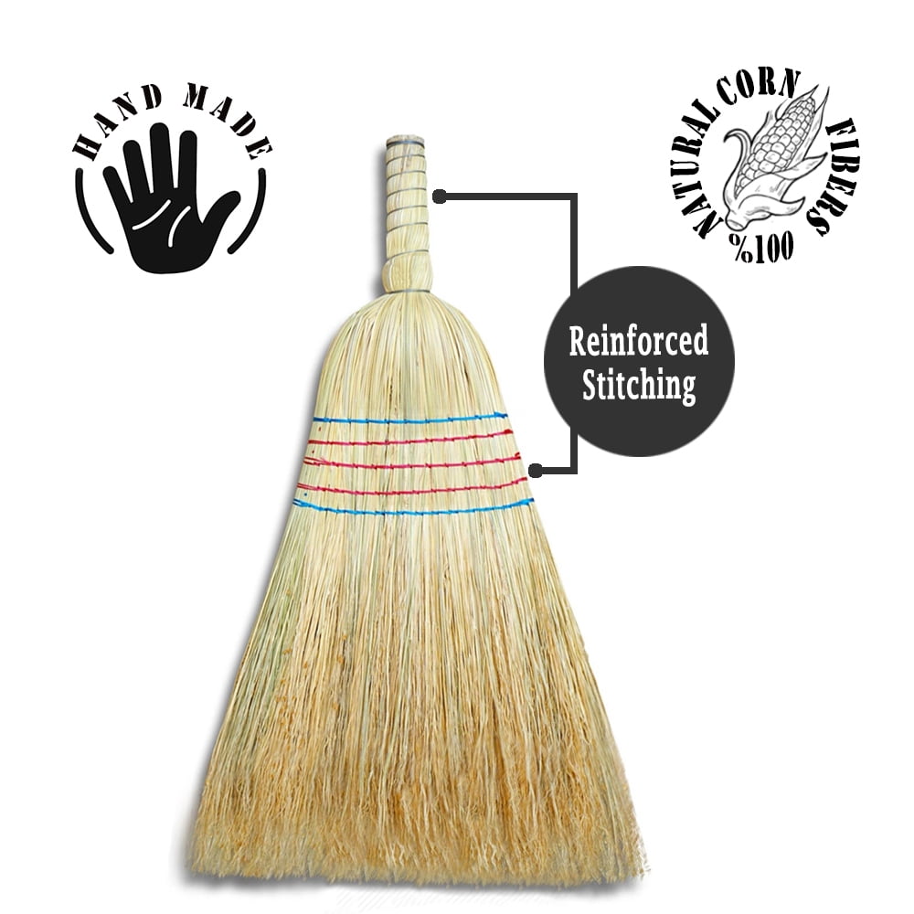 Corn Broom, Handheld Heavy Duty Outdoor Broom with a 5 in Handle, Natural Corn Fibers Whisk