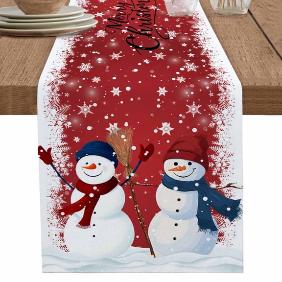 nqOlkjepod Merry Christmas Table Runner 108 Inches Long Farmhouse Dress Scarves, Xmas Snowman Snowflake Winter Holiday Dining Tablerunner for Coffee Table/Kitchen Island/Party Décor, 13" x 108"