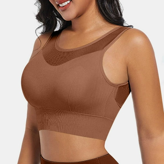 Nfurl Womens Bras Wireless Sports Bras for Women High Support Workout Crop Tank Top Fitness Yoga Bra Breathable Quick Dry Running Sport Bras Brown XL