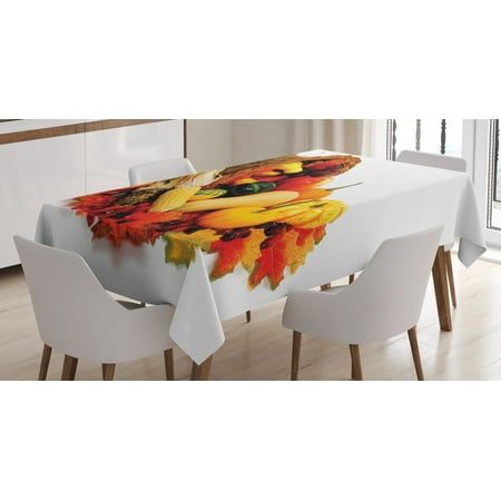 

Harvest Tablecloth Thanksgiving Photograph with Butternut Squash Pumpkin Corn Cornucopia Rectangular Table Cover for Dining Room Kitchen 60 X 84 Inches Vermilion Orange Brown by Ambesonne