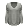 thumbnail image 4 of VISALY V Neck Pullover Sweater Ribbed Long Sleeve Tops Long Batwing Sleeve Sweaters Chunky Cable Knit Pullover Fashion Knitwear Solid Oversized Sweatshirt Tunic Sweatshirt Comfy Sweatshirt Grey Xl, 4 of 5