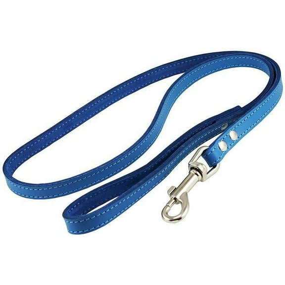 Genuine Leather Dog Leash 4-Feet Wide Blue (Medium: 1/2" Wide)