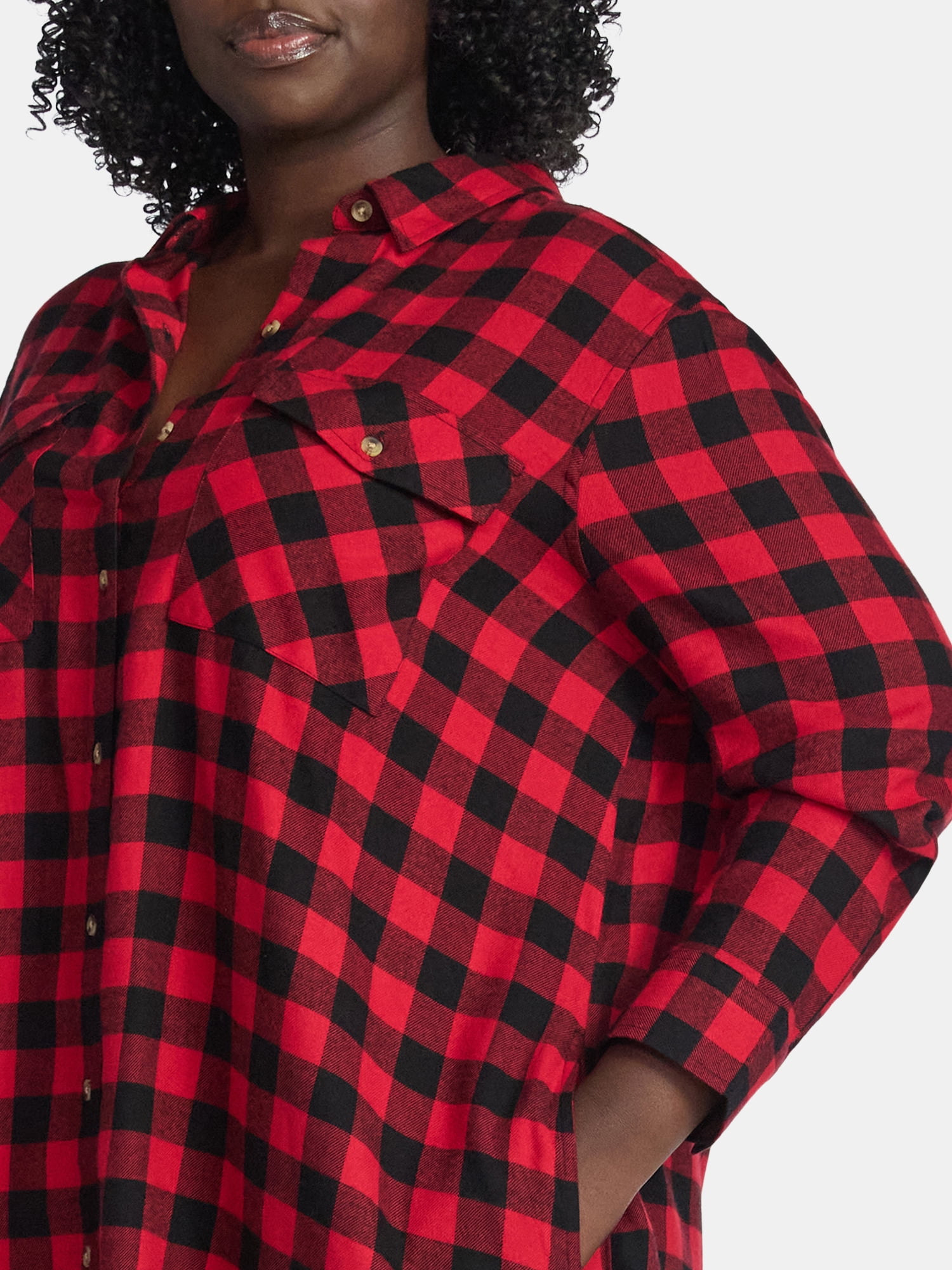 Terra & Sky Women's Plus Cotton Plaid Oversized Shirtdress, Sizes 0X-5X
