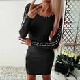 thumbnail image 2 of Babysbule New Dresses for Women Women Sexy Fashion Pullover Round Neck Solid Color Long Sleeve Sheath Slim Mini Dress, 2 of 5