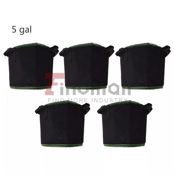 PURELY- Thickened Garden Nonwoven Plant Grow Bags Aeration Fabric Flower 5Gallon 5Pcs