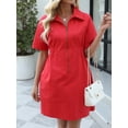 thumbnail image 2 of Women's Zip Front Short Sleeve Shirt Dress with Pockets 100% Polyester Fabric for Easy Care Everyday Wear and Comfort, 2 of 14