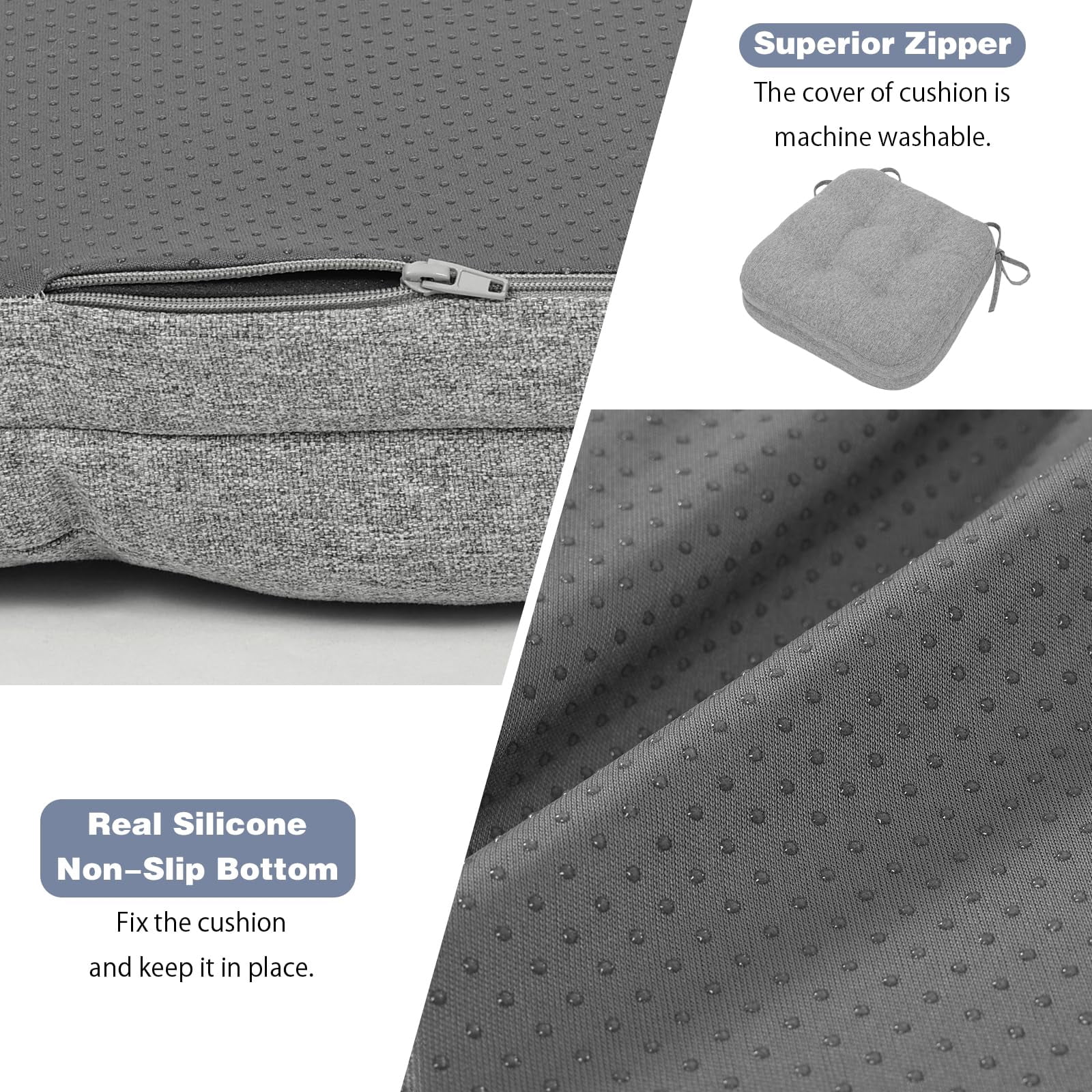 Baibu Kitchen Chair Cushions Memory Foam 3.5" Thick Dual-layer Seat Cushions Dining Chair Pads, Set of 2, Gray