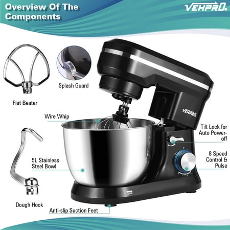 5L 380W 8-Speeds Tilt-Head Food Mixer, Kitchen Electric Mixer