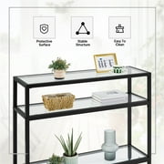 Alden Design 3-layer Modern Tempered Glass Console Table with Shelves for Living Room, Black