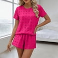 thumbnail image 4 of Uootdi Short Sets for Women Summer Short Sleeve Textured Floral Round Neck Top Elastic Waist Casual Shorts Comfy Daily Matching Outfits, 4 of 6