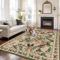 thumbnail image 2 of Beige Spring Floral Area Rugs 5'x7', Small Throw Rugs for Laundry Room Playroom, Elegant Pastoral Flowers Birds Watercolor Indoor Outdoor Rug Non-Slip Low Pile Carpet Runner Reversible Floor Mats, 2 of 8