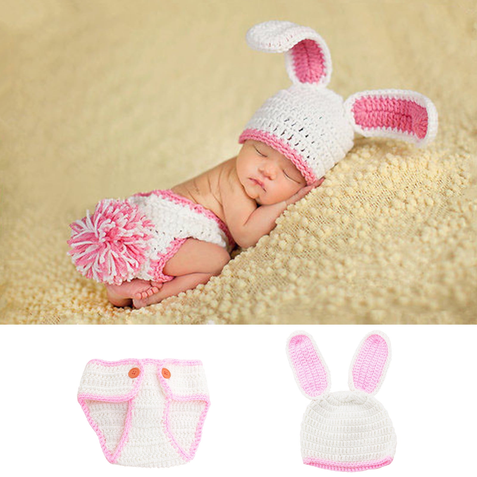 QISIWOLE Toddler Baby Cute Photography Clothing Kids Taking Pictures Knitted Bunny Hat Pants Set summer savings