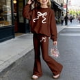 thumbnail image 3 of Shadoumai Tween Girls Clothes Color Block Bow Print Top & Wide Leg Sweatpants 2 Piece Spring/Fall Outfit Set Size 7-16, 3 of 5
