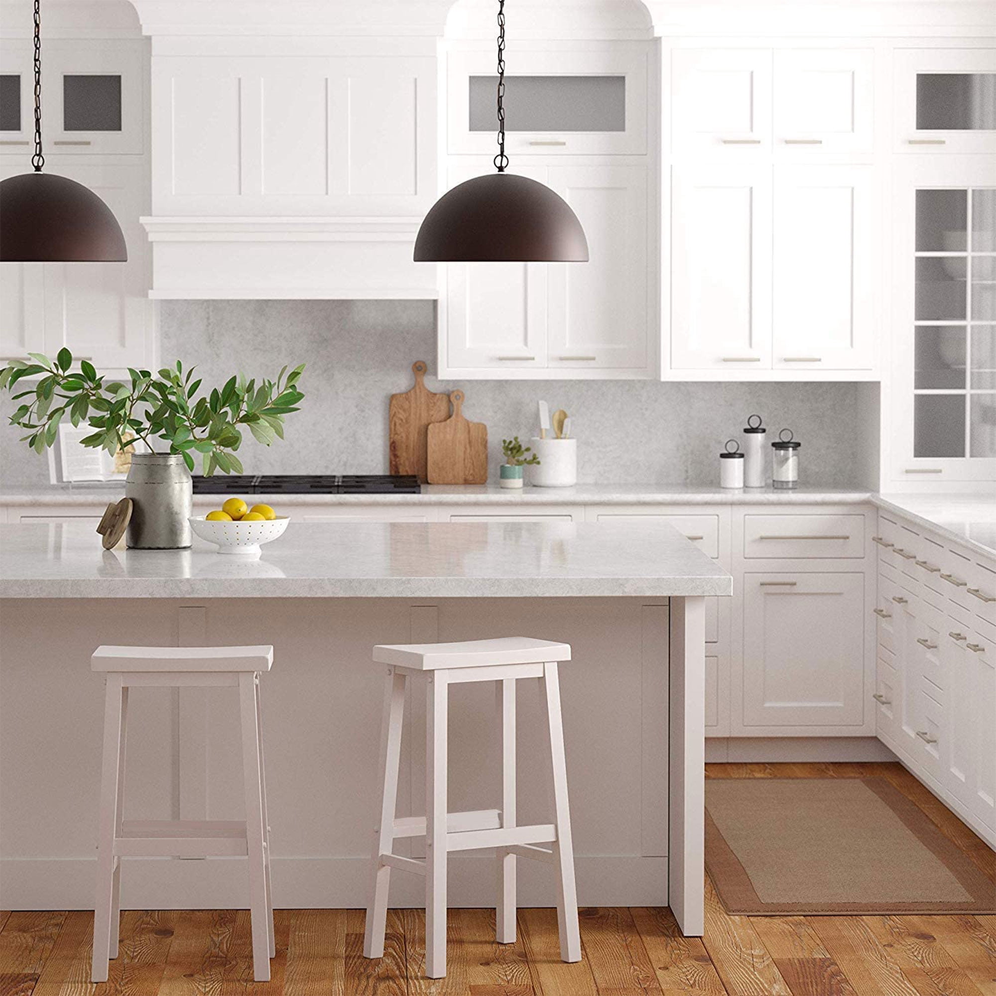 PJ Wood Classic 29'' Saddle Seat Kitchen Bar Counter Stool, White (4 Pack)