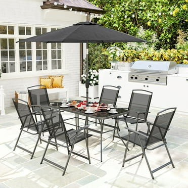 Walsunny 6 Piece Space-Saving Patio Dining Set with Umbrella, 4 Folding ...